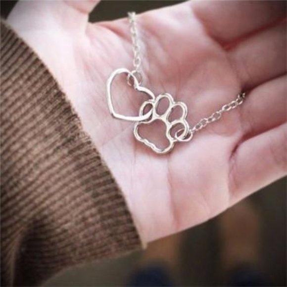 Sterling Silver Pet Feet Dog/Cat Paw Heart Chain Pendant Love Necklace - Picture 3 of 7